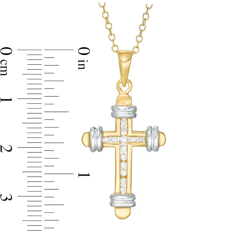 0.25 CT. T.W. Natural Diamond Cross Pendant in 14K Two-Tone Gold