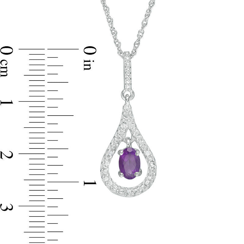 Oval Amethyst and Natural Diamond Accent Teardrop Pendant in Sterling Silver