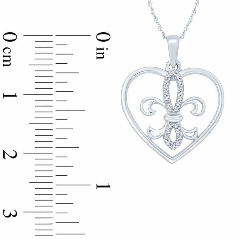 0.05 CT. T.W. Natural Diamond Fleur-de-Lis Heart Pendant in Sterling Silver