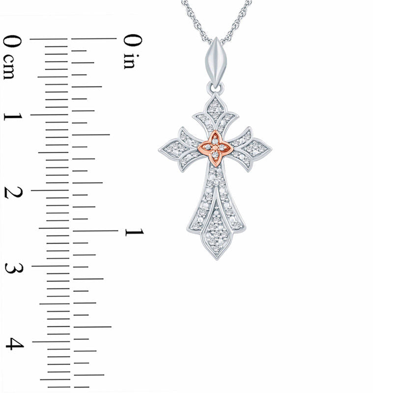 0.1 CT. T.W. Natural Diamond Gothic-Style Cross Pendant in Sterling Silver with 14K Rose Gold Plate