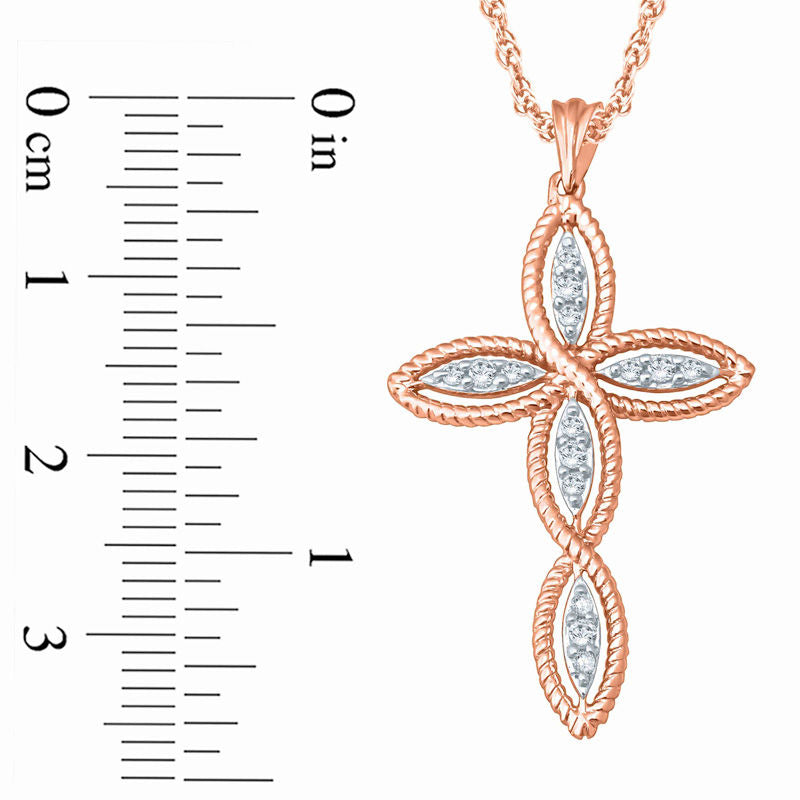 0.1 CT. T.W. Natural Diamond Twist Cross Pendant in 10K Rose Gold