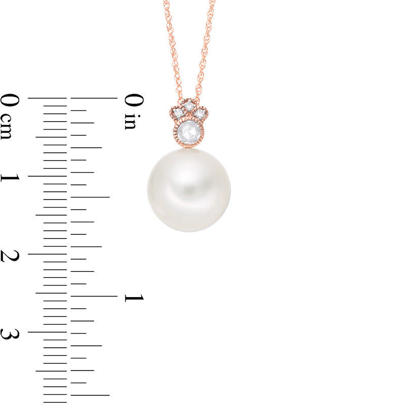 Cultured Freshwater Pearl, White Sapphire and Natural Diamond Accent Antique Vintage-Style Pendant in 10K Rose Gold - 17"