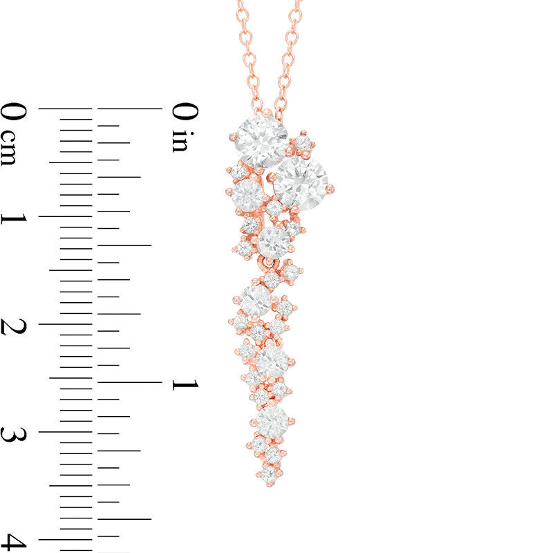 Lab-Created White Sapphire Cluster Drop Pendant in Sterling Silver with 18K Rose Gold Plate