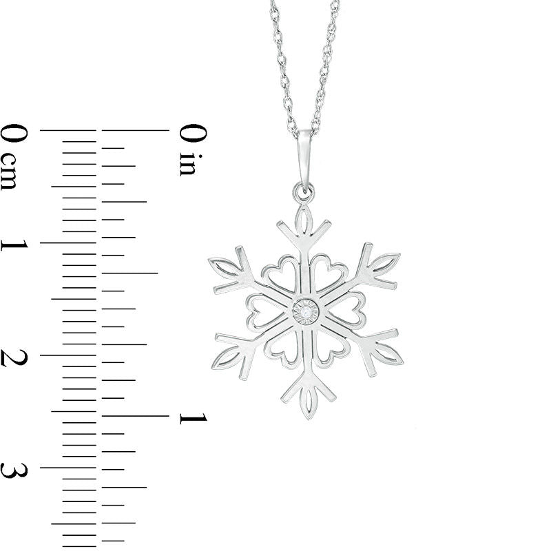 Natural Clarity Enhanced Accent Solitaire Laser-Cut Heart Snowflake Pendant in 10K White Gold