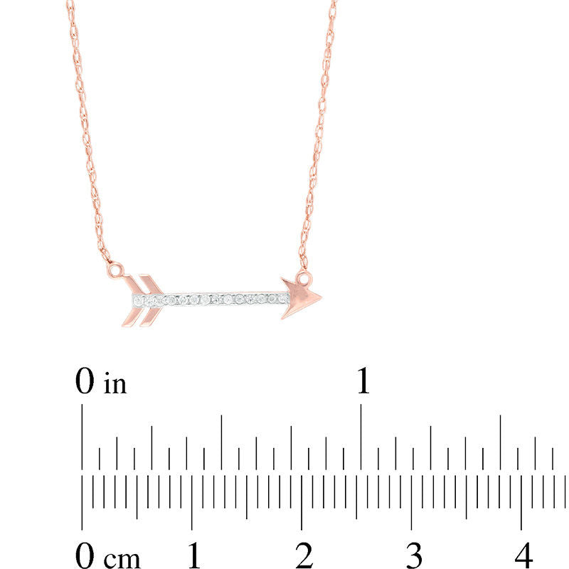 0.05 CT. T.W. Natural Diamond Laser-Cut Sideways Arrow Necklace in 10K Rose Gold