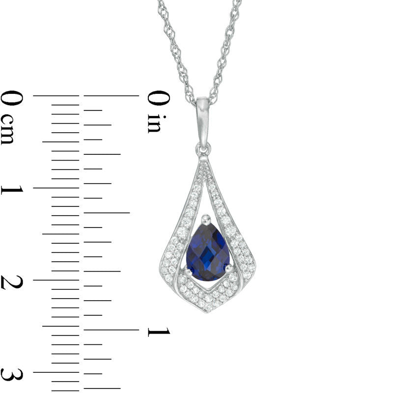 Pear-Shaped Lab-Created Blue and White Sapphire Pendulum Drop Pendant in Sterling Silver