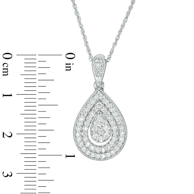 0.5 CT. T.W. Composite Natural Diamond Double Teardrop Frame Pendant in 10K White Gold