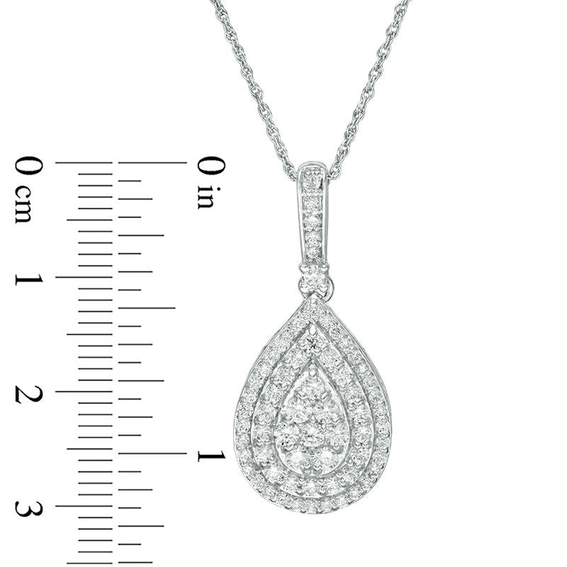 1 CT. T.W. Composite Natural Diamond Double Teardrop Frame Pendant in 10K White Gold