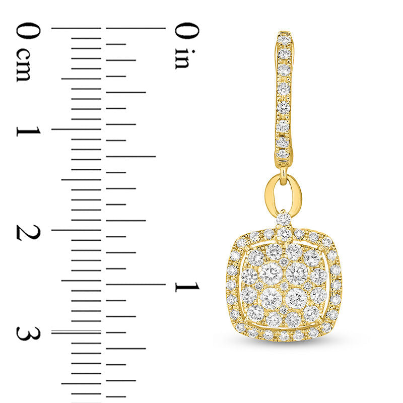 1 CT. T.W. Composite Diamond Cushion Frame Drop Earrings in 14K Gold