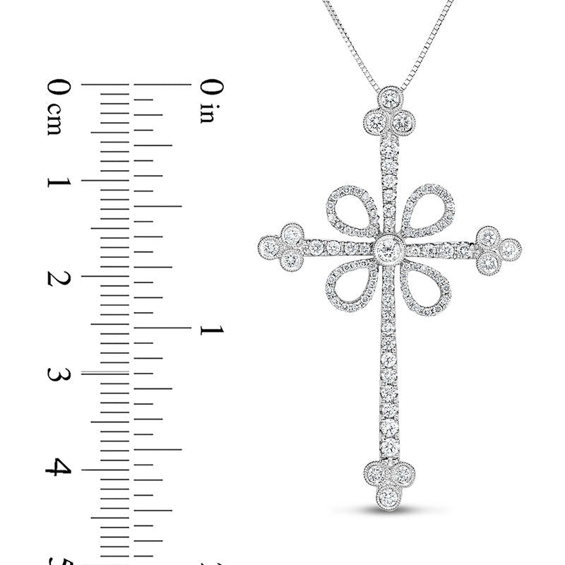 1 CT. T.W. Natural Diamond Antique Vintage-Style Cross Pendant in 14K White Gold