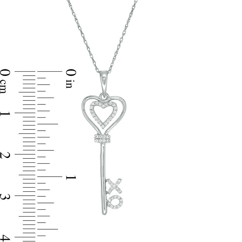 0.1 CT. T.W. Natural Diamond "XO" Heart-Top Key Pendant in Sterling Silver