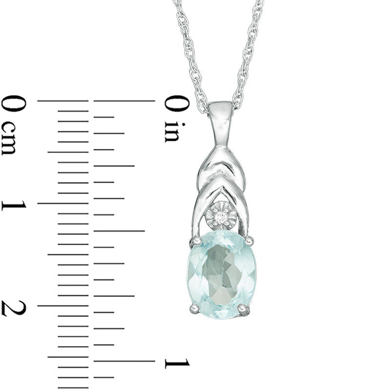 Oval Blue Topaz and Natural Diamond Accent Layered Pendant in Sterling Silver