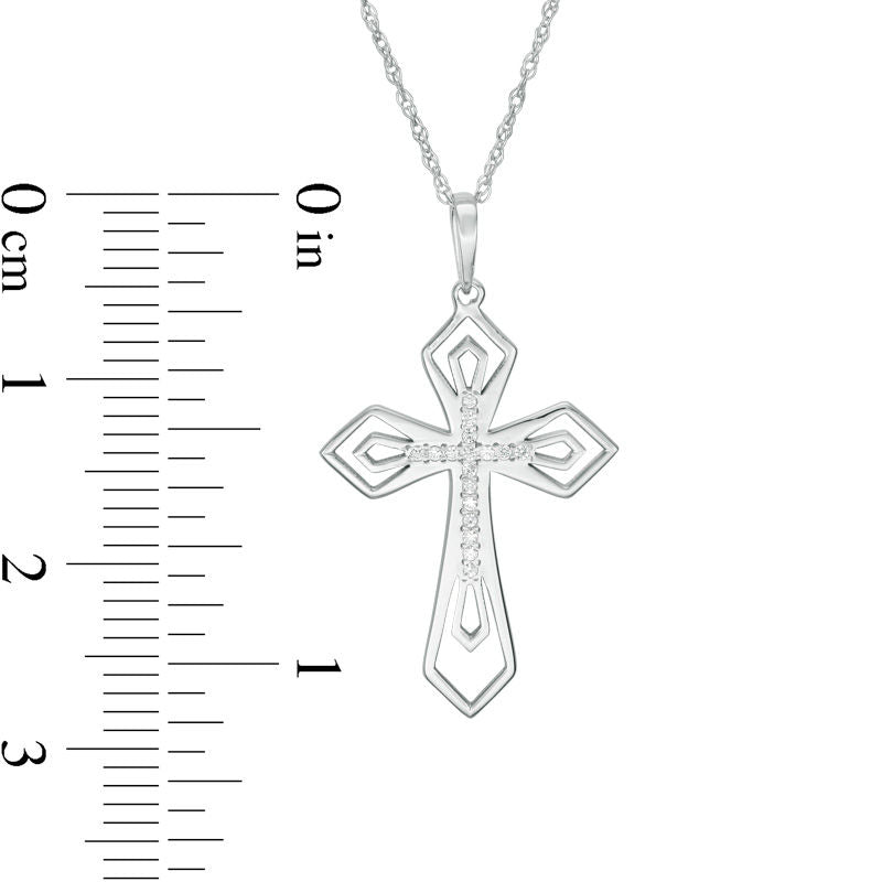 0.05 CT. T.W. Natural Diamond Laser-Cut Gothic-Style Cross Pendant in 10K White Gold