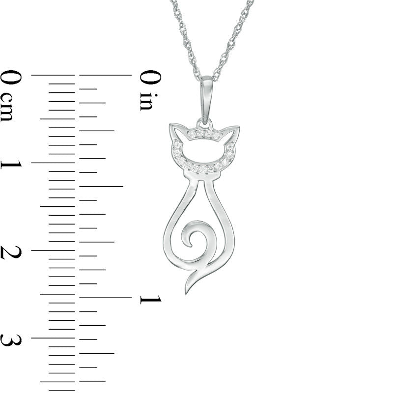 0.05 CT. T.W. Natural Diamond Laser-Cut Cat Pendant in 10K White Gold