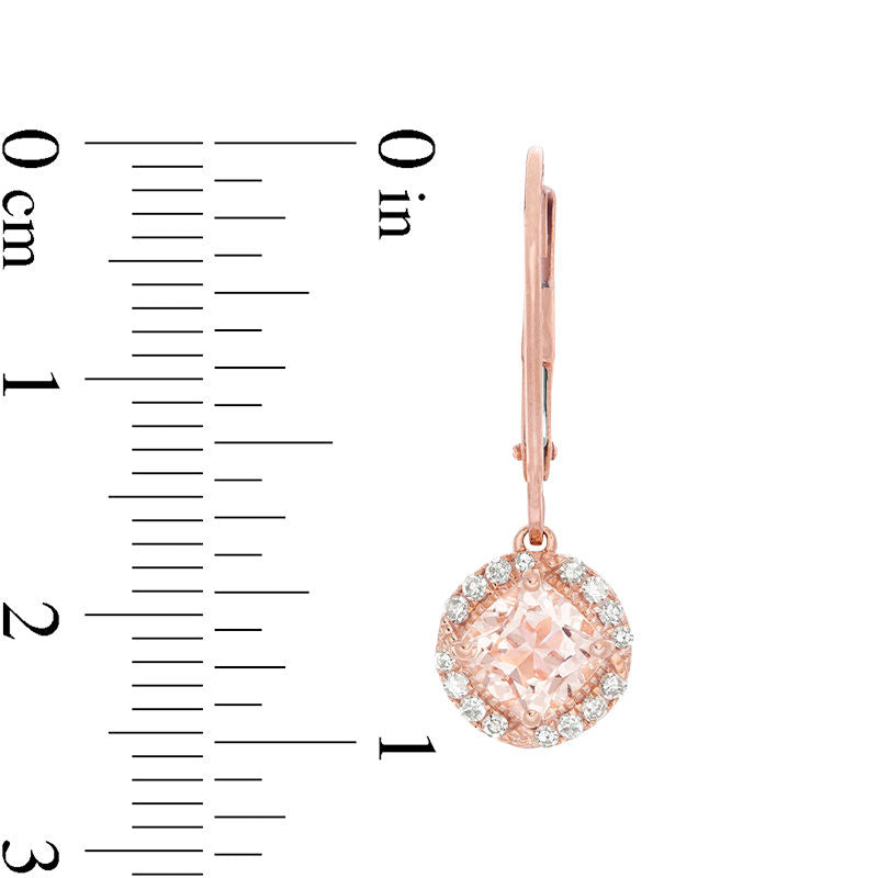 5.0mm Cushion-Cut Morganite and 0.17 CT. T.W. Diamond Frame Drop Earrings in 10K Rose Gold