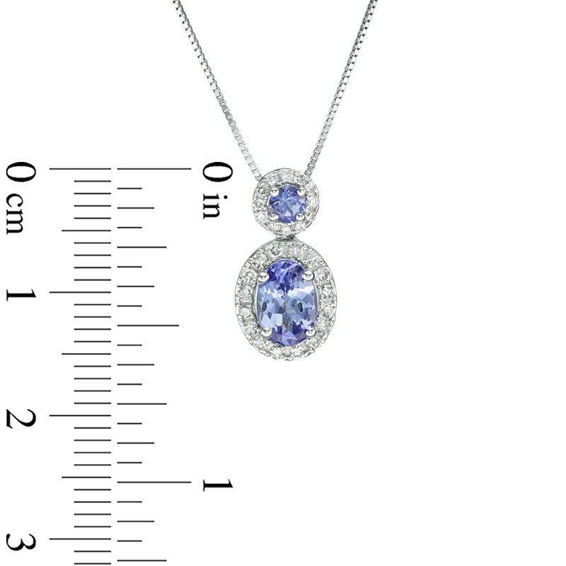 Tanzanite and 0.17 CT. T.W. Natural Diamond Frame Drop Pendant in 10K White Gold