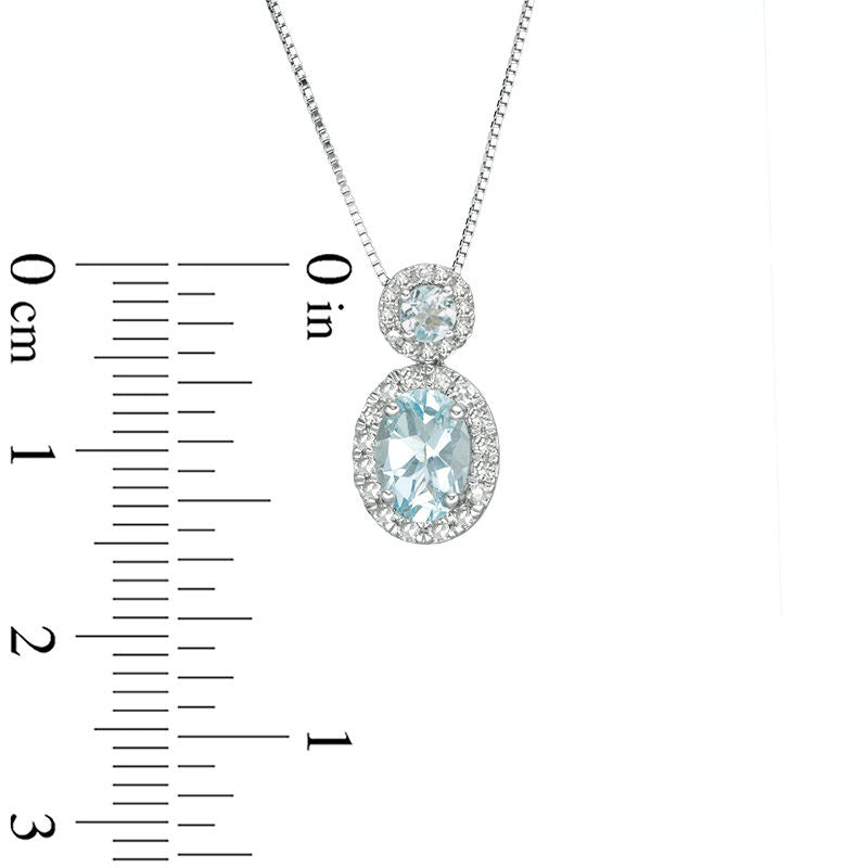 Aquamarine and 0.17 CT. T.W. Natural Diamond Frame Drop Pendant in 10K White Gold