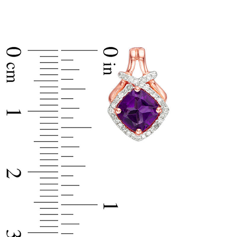 6.0mm Cushion-Cut Amethyst and 0.2 CT. T.W. Diamond Criss-Cross Frame Doorknocker Drop Earrings in 10K Rose Gold