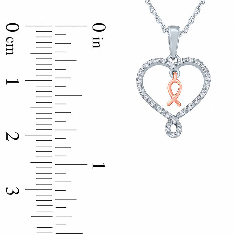 0.05 CT. T.W. Natural Diamond Awareness Ribbon Dangle and Heart Pendant in 10K Two-Tone Gold