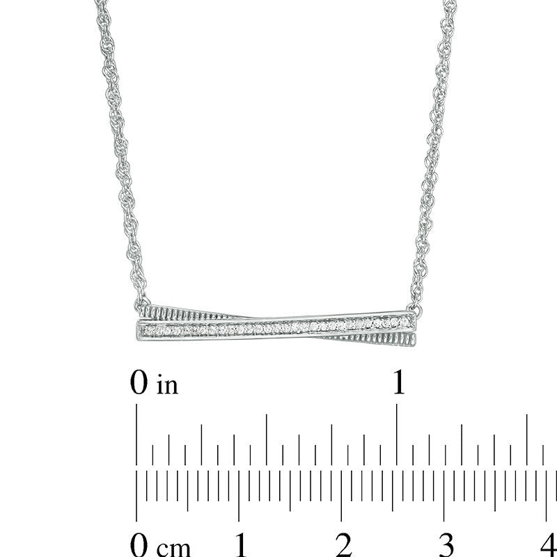 0.05 CT. T.W. Natural Diamond Crossover Bar Necklace in Sterling Silver - 17"