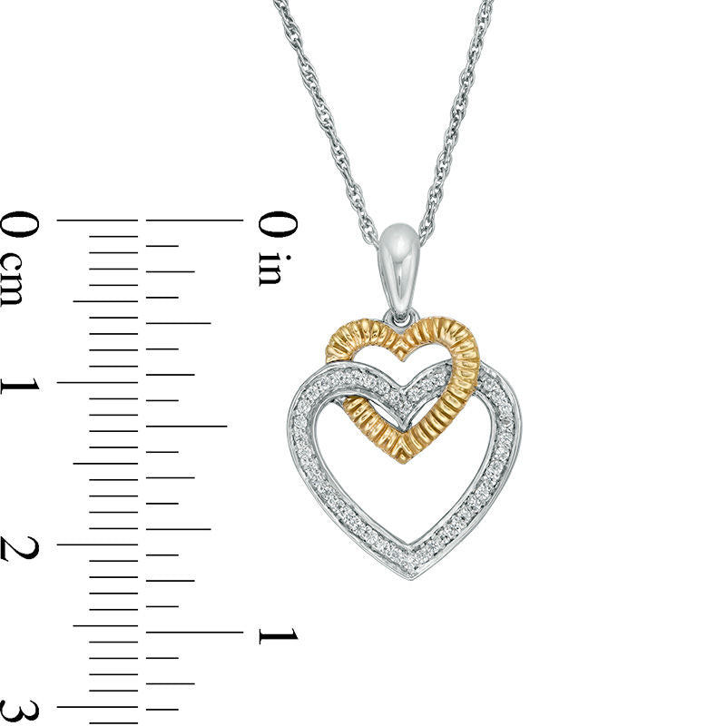 0.1 CT. T.W. Natural Diamond Double Heart Pendant in Sterling Silver and 10K Yellow Gold