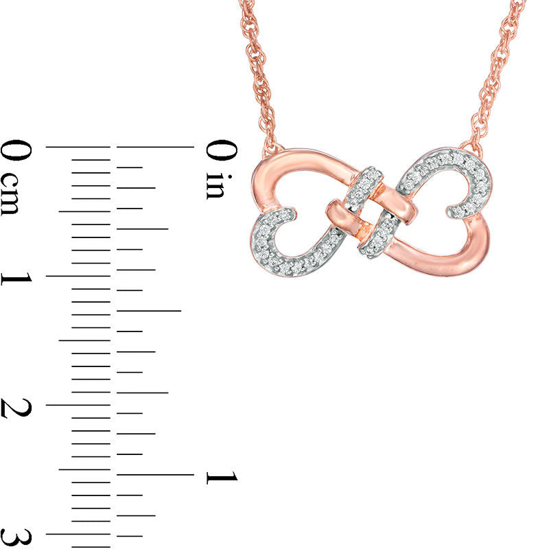 0.1 CT. T.W. Natural Diamond Love Knot Double Heart Necklace in 10K Rose Gold - 17.5"