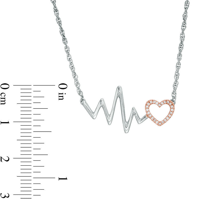 0.05 CT. T.W. Natural Diamond Heartbeat and Heart Necklace in Sterling Silver and 10K Rose Gold - 17"