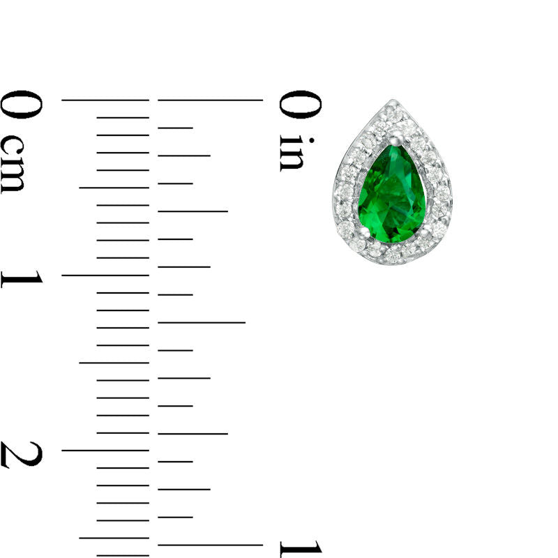 Pear-Shaped Lab-Created Emerald and 0.17 CT. T.W. Diamond Frame Stud Earrings in 10K White Gold