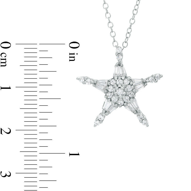 0.5 CT. T.W. Baguette and Round Natural Diamond Star Pendant in 14K White Gold