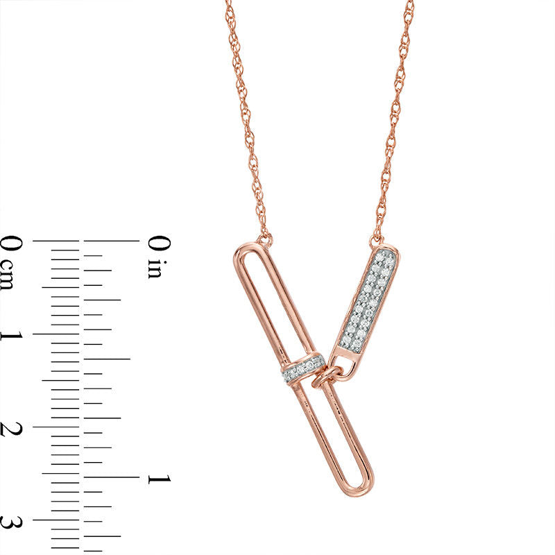 0.1 CT. T.W. Natural Diamond Elongated Oval Link Bar Necklace in 10K Rose Gold