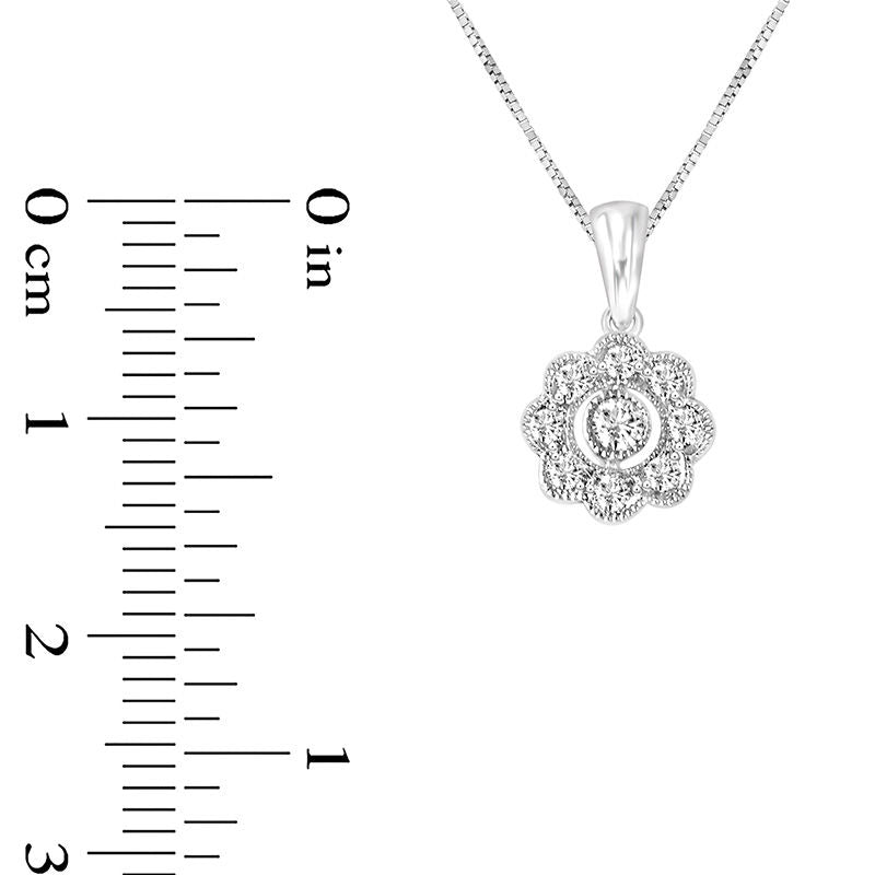 0.17 CT. T.W. Natural Diamond Flower Frame Antique Vintage-Style Pendant in Sterling Silver