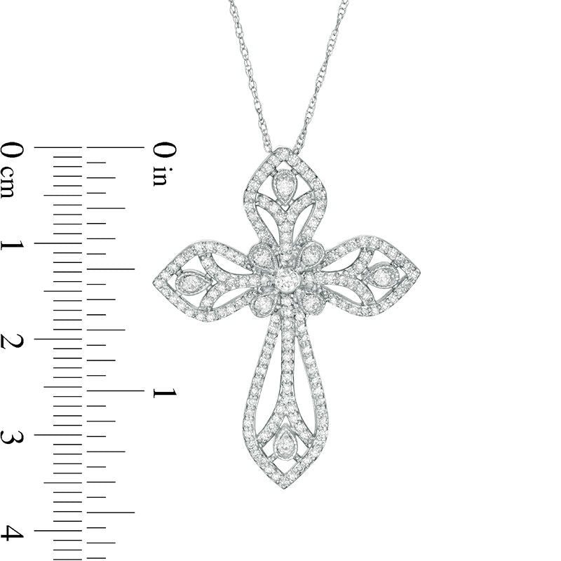 0.75 CT. T.W. Natural Diamond Petal Cross Pendant in 10K White Gold