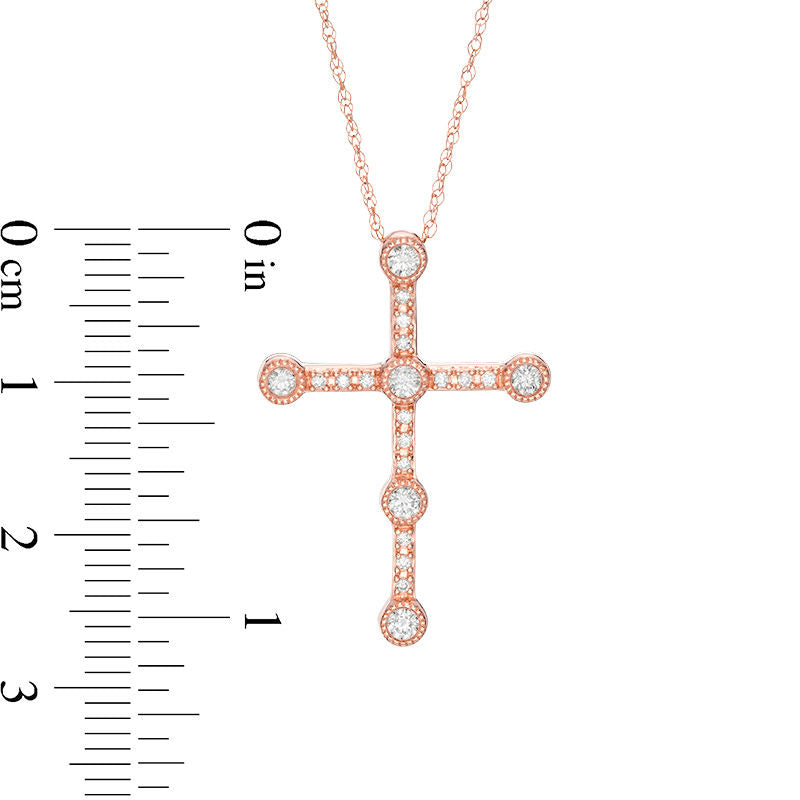 0.25 CT. T.W. Natural Diamond Antique Vintage-Style Cross Pendant in 10K Rose Gold