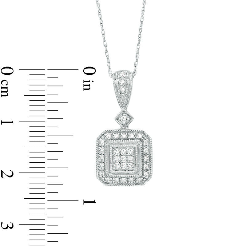 0.17 CT. T.W. Composite Natural Diamond Cushion Frame Antique Vintage-Style Pendant in 10K White Gold