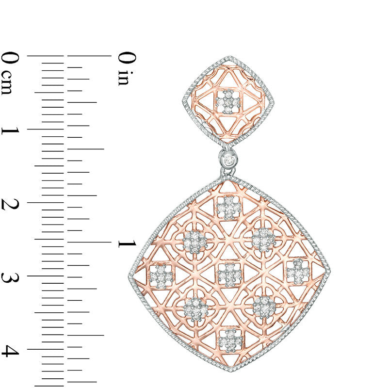 0.5 CT. T.W. Diamond Lattice Tilted Square Drop Earrings in 10K Rose Gold