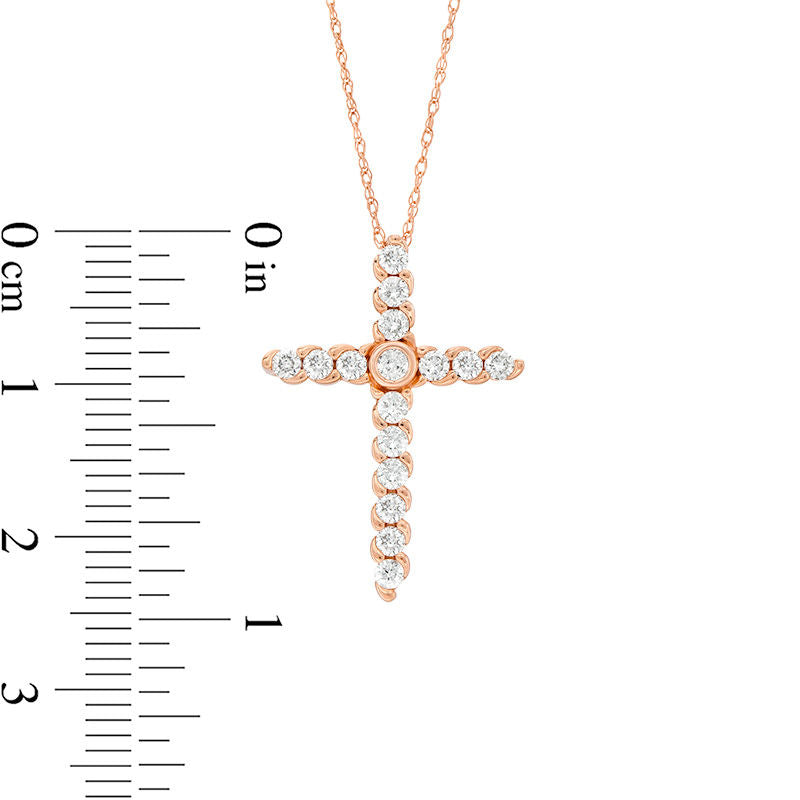 0.5 CT. T.W. Natural Diamond Cross Pendant in 14K Rose Gold