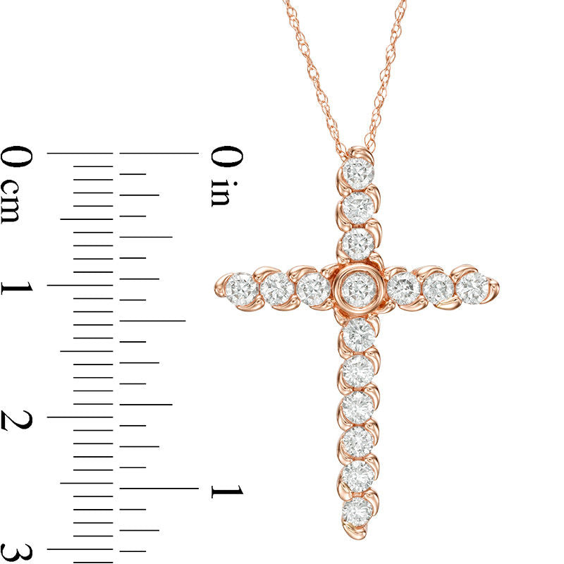 1 CT. T.W. Natural Diamond Cross Pendant in 14K Rose Gold