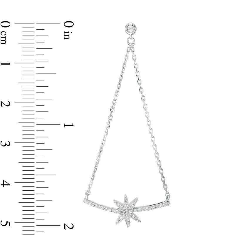 0.2 CT. T.W. Diamond Star and Curved Bar Pendulum Chain Drop Earrings in 10K White Gold