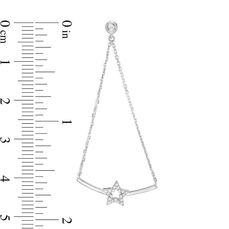 0.17 CT. T.W. Diamond Open Star and Curved Bar Pendulum Chain Drop Earrings in 10K White Gold