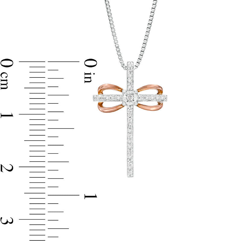 0.1 CT. T.W. Natural Diamond Infinity Cross Pendant in Sterling Silver and 10K Rose Gold