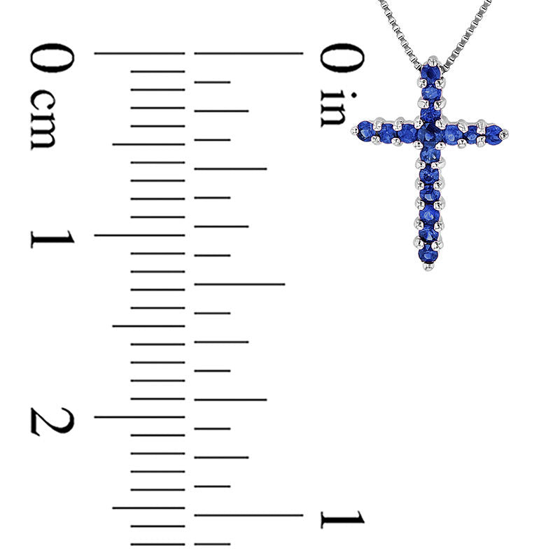 Blue Sapphire Cross Pendant in 14K White Gold