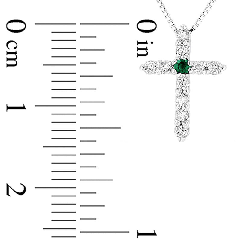 Emerald and 0.17 CT. T.W. Natural Diamond Cross Pendant in 14K White Gold