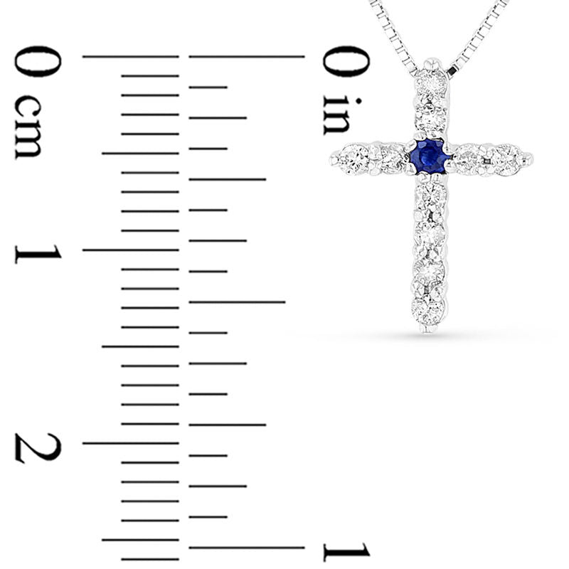 Blue Sapphire and 0.17 CT. T.W. Natural Diamond Cross Pendant in 14K White Gold