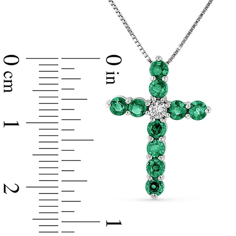 Emerald and 0.07 CT. Natural Diamond Cross Pendant in 14K White Gold