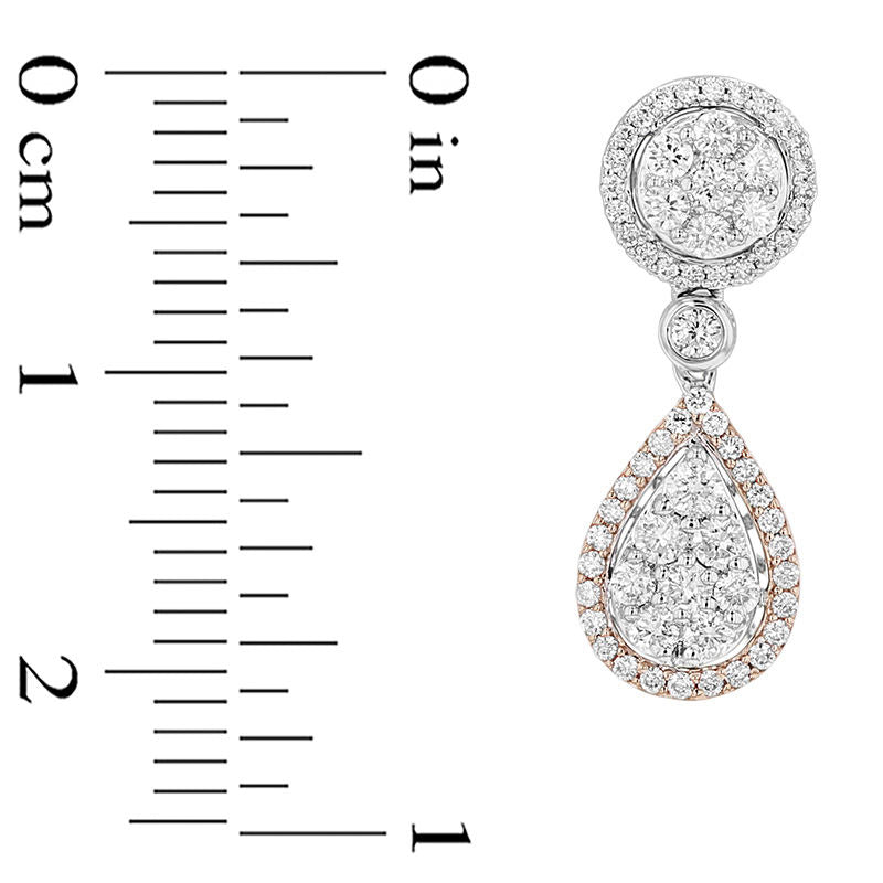 0.75 CT. T.W. Composite Diamond Pear-Shaped Frame Drop Earrings in 14K Two-Tone Gold