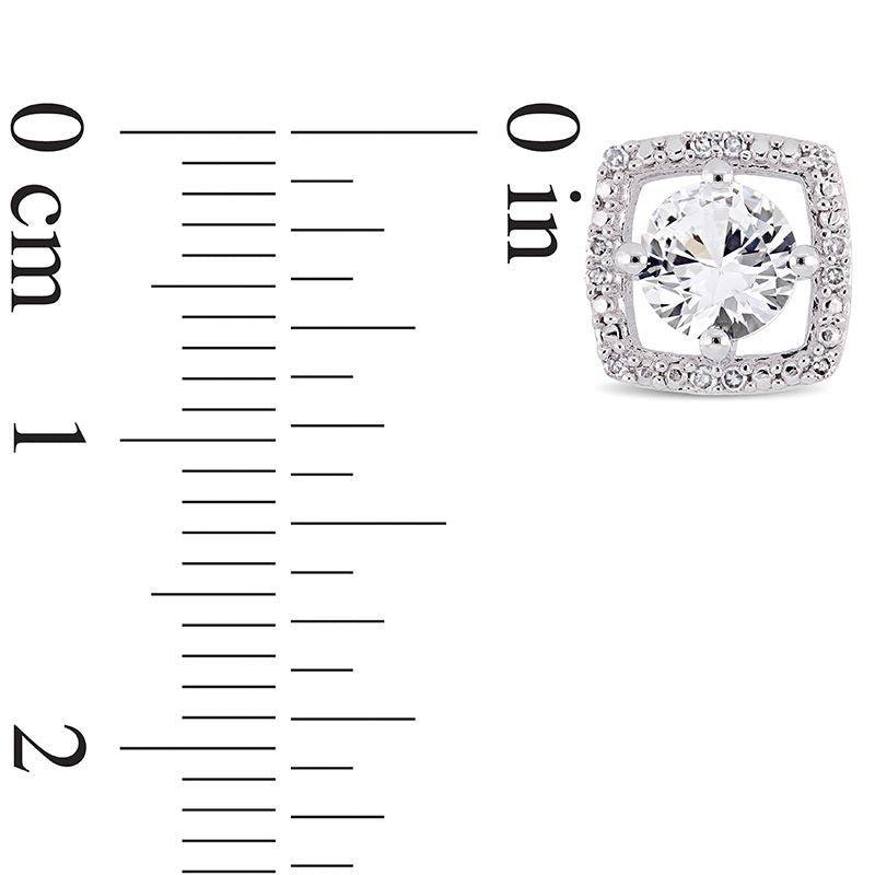 5.0mm Lab-Created White Sapphire and 0.07 CT. T.W. Diamond Cushion Frame Stud Earrings in 10K White Gold