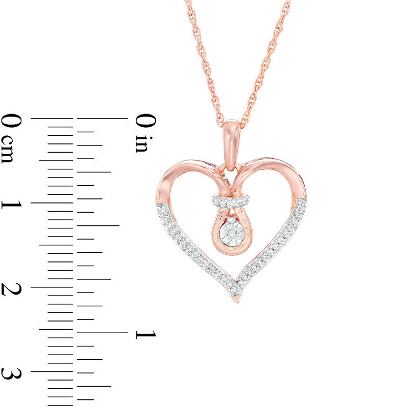 0.1 CT. T.W. Natural Diamond Love Knot Heart Pendant in 10K Rose Gold