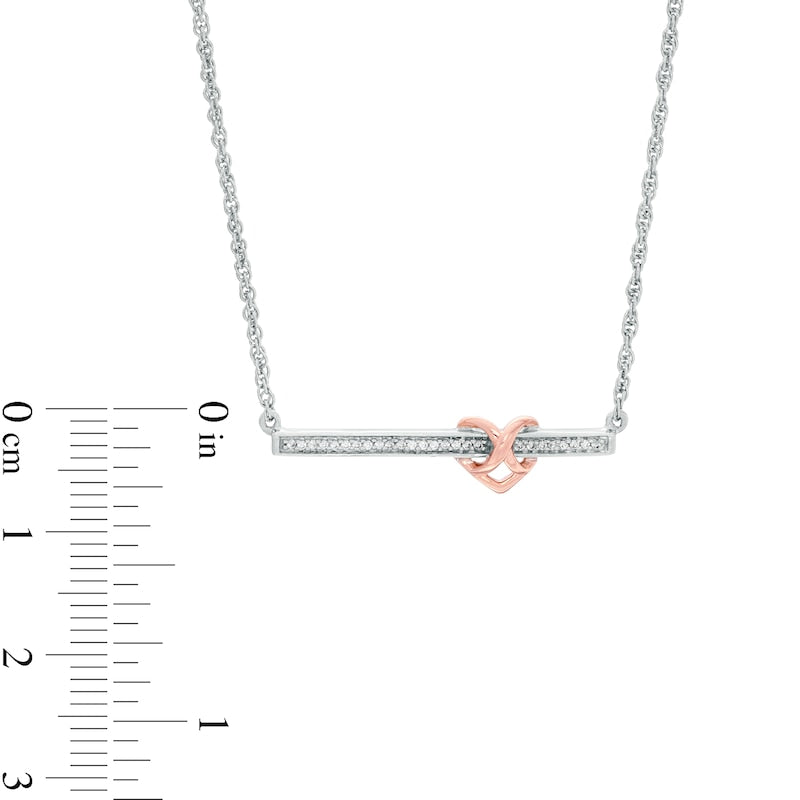 0.07 CT. T.W. Natural Diamond Infinity Heart Bar Necklace in Sterling Silver and 10K Rose Gold - 16.86"