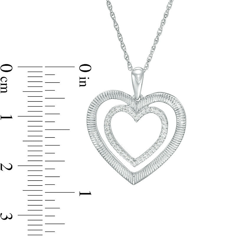 0.13 CT. T.W. Natural Diamond and Textured Double Heart Pendant in Sterling Silver