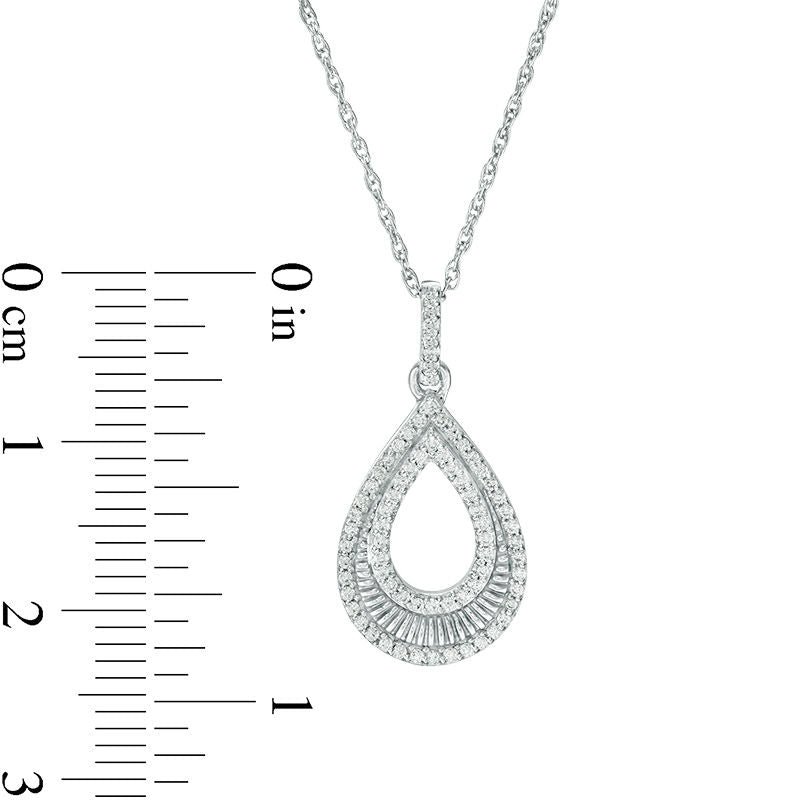 0.2 CT. T.W. Natural Diamond and Textured Open Teardrop Pendant in 10K White Gold